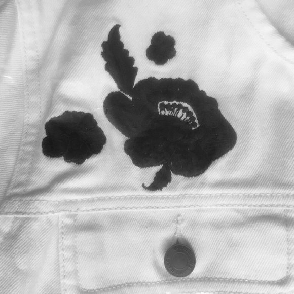 Sz XL Ralph Lauren Alabaster Wash WHITE Denim Fitted Jacket w/ BLACK Embroidery - Picture 2 of 5